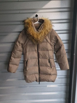 Moncler Эльзас Giubbotto женщин вниз пуховик пальто размер 2 серо-коричневый реальный меховой воротник - Изображение 1 из 4