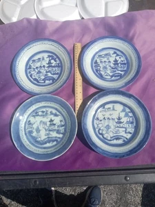 4 1810 Jahrhundert Chinesische Canton Blau & Weiß Teller, 8,5" 1820-40 - Bild 1 von 11