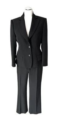 VALENTINO ROMA SUIT PANTS JACKET BLACK FLARE LEGS FLAT FRONT 100% WOOL LOGO 44/8 - Image 1 of 4