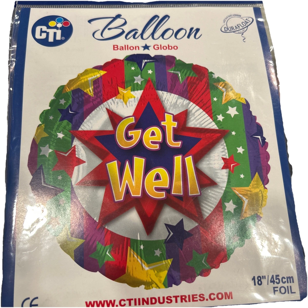 CTI Folienballon 'Get Well Soon' Stern – 43,2 Cm, Mehrfarbig, Mit Selbstdichtungsventil