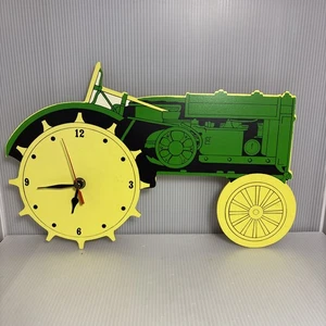 ‘95 MSR INC MDF TRACTOR CLOCK WITH GREEN BODY AND YELLOW WHEELS John Deere style - Picture 1 of 6
