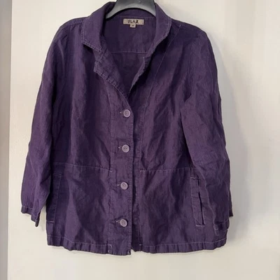 Flax 100% Linen Jacket Womens Medium Purple Button Up Blazer Casual Lightweight - Image 1 of 4
