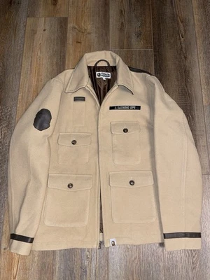 A BATHING APE BAPE MELTON RELAXED FIT ZIP JACKET MENS MEDIUM DESIGNER FASHION - Image 1 of 4