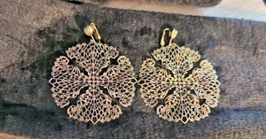 Filigree Gold Plated Earrings Clip On Large Dangle - Picture 1 of 5
