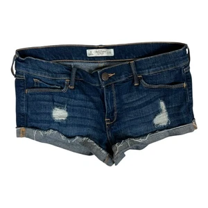 Abercrombie & Fitch Size 8 Women's Blue Zip Fly Distressed Mini Jean Shorts Dark - Picture 1 of 6