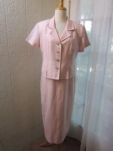 Coldwater Creek Pink Linen&Rayon Blend Jacket Dress Suit Women P12 Excellent - Picture 1 of 12