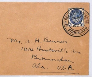 GB KGV 1929 *PUC* Cover 1929 PHILATELIC CONGRESS BIRMINGHAM CDS Alabama USA YK17 - Picture 1 of 10