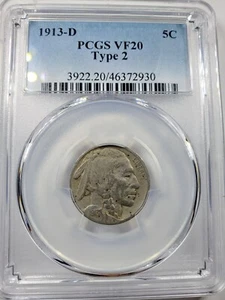 1913-D Buffalo Nickel type 2 PCGS VF 20 - Picture 1 of 4