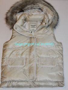NWT Abercrombie & Fitch Womens Fur Trim Vest Jacket Gilets Body warmer Cream