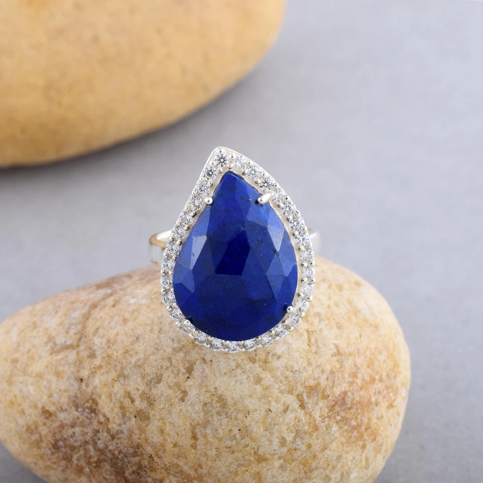 Anello in argento sterling 925 pietra preziosa lapislazzuli solido naturale g... - Immagine 1 di 1