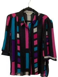 Tomorrows Dream Blouse Womens Secretary Geometric Print Collared 3/4 Sleeve - Picture 1 of 6