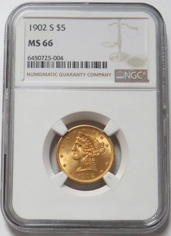 1902 S GOLD USA $5 DOLLAR LIBERTY HEAD EAGLE COIN NGC MINT STATE 66 (PQ) Cover