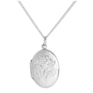 Sterling Silver Oval Flowers Locket on Chain 16 - 24 Inches - Picture 1 of 30