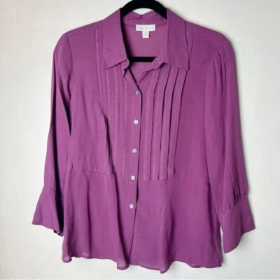 Charter Club - 女式丝绸衬衫紫色胸针褶饰纽扣 - 尺寸 12 — 第 1/4 张图片
