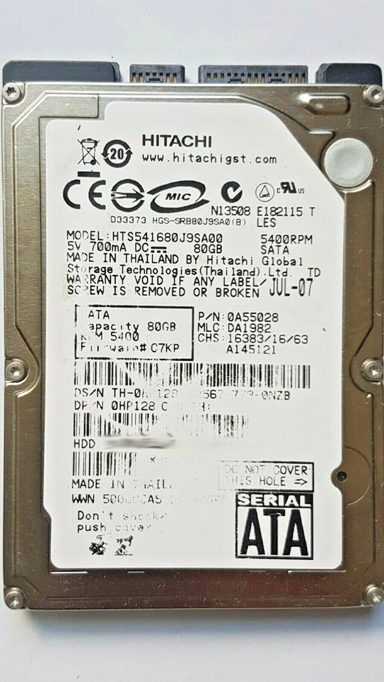 80 GB SATA Hitachi HTS541680J9SA00 5400rpm 2,5 " Hard Drive - Image 1 of 1