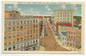 Looking up Court Street from Public Square Watertown New York Postcard NY Unused - Picture 1 of 2