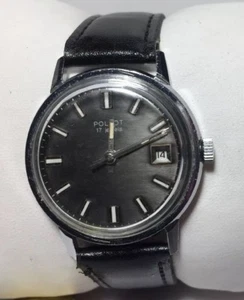Men Russian Poljot Watch 2209 Shockproof Silver Case Black Band Mechanical 17Jwl - Picture 1 of 12