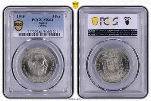 Spain: rare 5 pesetas 1949 (50) PCGS MS64 top pop !!! - Picture 1 of 1