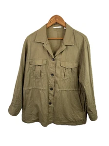 Uniqlo Shacket Overshirt Womens Large Khaki Green Linen Cotton Blend Utility - Picture 1 of 12