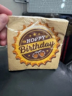 Beers And Cheers Hoppy Birthday Beverage Napkins Paper 16 Pack Adult Tableware - Image 1 of 2