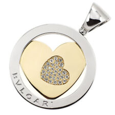 Bulgari STEEL/K18YG Diamond Pendant Top Tondo Heart - Auth free shipping from Ja