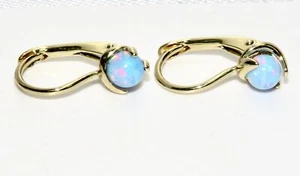 9ct Gold Blue Opal Leverback Drop Earrings - Solid 9K Gold - Picture 1 of 7