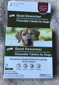 QUAD DEWORMER by Elanco for Large Dogs 45 + lbs 2 CHEWABLE TABLETS 07:2025 - Picture 1 of 2