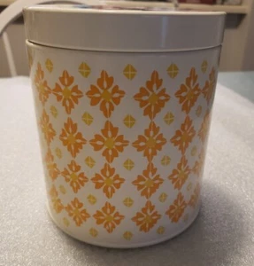 Pioneer Woman Medium Metal Canister Vtg Geo Design Yellow Floral Top Dia 5.35in - Picture 1 of 4