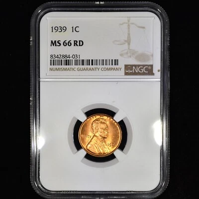 1939 P LINCOLN WHEAT CENT ✪ NGC MS-66-RD ✪ 1C COIN PENNY GEM UNC STOCK ◢TRUSTED◣ - Image 1 of 2