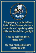 Property Protected by Seabee Sailor U.S. Navy 8" x 12" Aluminum Metal Sign