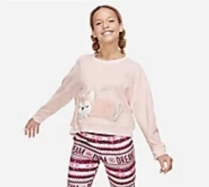 Justice Berry Burst Pink Furry Friend Yawn Drop Long Sleeve Velour Top Size 10 - Picture 1 of 6