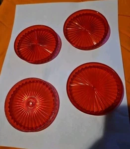 Vintage Red Plastic Crystal Coasters Starburst Pattern Set of 4 - Picture 1 of 4