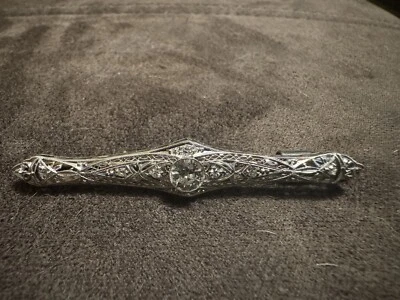 Broche prendedor vintage Estate Art Deco platino oro 14K antiguo minero europeo diamante Foto 1 de 4