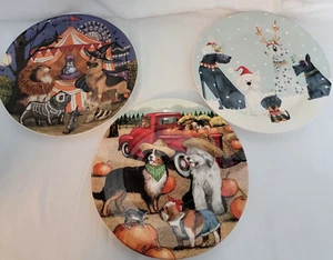 Pier 1 decor Ironstone Plates set of 3 Pups, Dogs, Halloween, Fall, X-mas - Picture 1 of 6