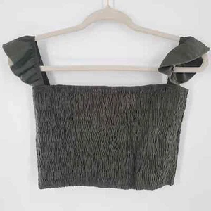 ChicMe Green Smocked Crop Top Size Large NWOT - Picture 1 of 5
