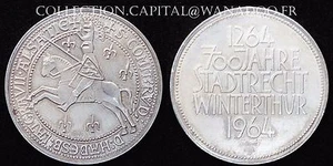 Suisse 700 Ans Droit Municipal Winterthur 1264/1964 Argent 15.09gr - Imagen 1 de 1