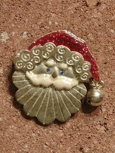 Tanya Creations TC Silver Tone Enamel Christmas Holiday Santa Claus Brooch - Picture 1 of 4