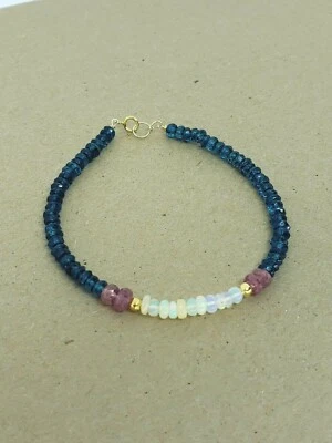 Pulsera de topacio azul Londres, ópalo etíope oro amarillo 14k, relleno de oro, plata Foto 1 de 3