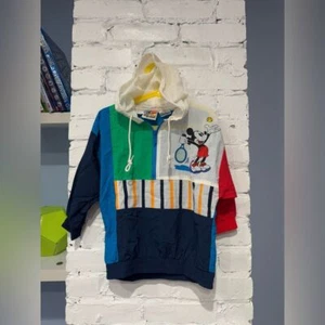 Vintage Mickey Mouse Colorblock Hoodie 1/4 Zip Windbreaker Size 5/6 - Picture 1 of 5