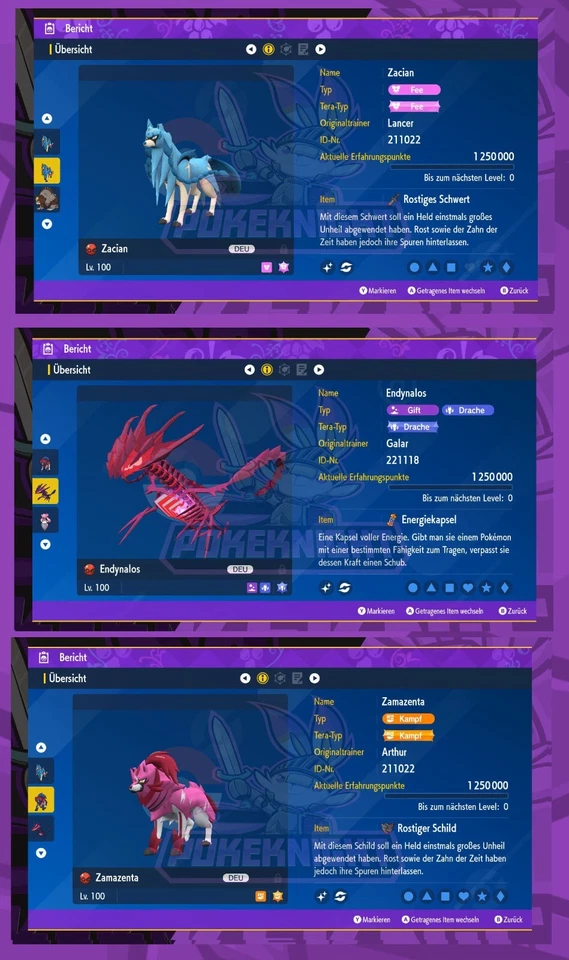 Zacian Endynalos Zamazenta Shiny/ non Shiny 6IV Set Pokemon Karmesin und Purpur - Bild 1 von 1