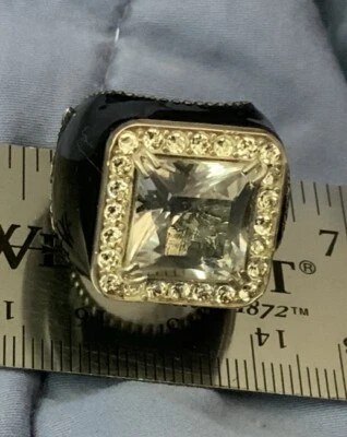 Anillo GUCCI Italia Plata de Ley 925 Esmalte Negro Cristal Talla 5-1/2 NUEVO Foto 1 de 4
