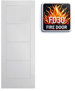 ✅ BRANDED Ladder Design 4 Panel Smooth Door Fire Rated 🔥FD30 White Primed - Picture 1 of 6