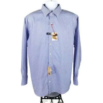Lorenzo Uomo The Perfect Blue White Micro Plaid Long Sleeve Shirt Mens 17.5 NWT - Image 1 of 4