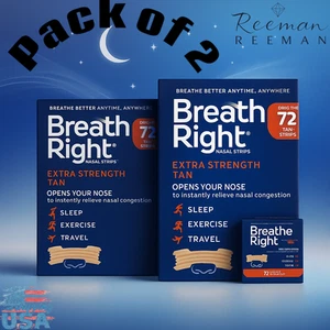 Breathe Right Tan Extra Strength Nasal Strips Snoring relief 72 ct (Pack of 2) - Picture 1 of 5