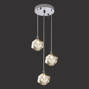 Lampadario a Sospensione 3 Luci Cubo Cristallo, Grappolo Quadrato Lampadario a Sospensione in C... - Foto 1 di 7