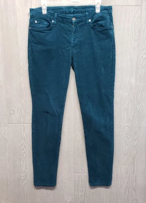 Pantalones 7 For All Mankind para mujer 30 pana ajustados 33x30 elásticos cian oscuro Foto 1 de 4