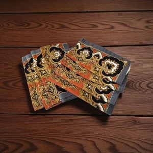 Williams Sonoma 8 Servietten Regal Medaillon orange schwarz grau gold klassisch Baumwolle  - Bild 1 von 11
