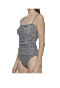 DKNY Damen Badeanzug Bandeau Maillot Small 4-Wege-Stretch vorne Raffung schwarz - Bild 1 von 5