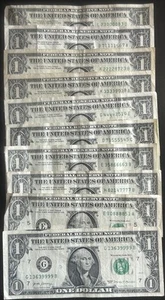 $1 FULL COMPLETE QUAD SET 0-9 Lot of 10 Four In A Row Fancy Serial Numbers - Picture 1 of 24