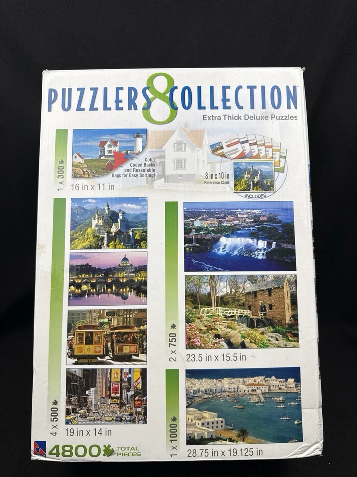 Lot 8 Puzzlers Collection Puzzle 4800 Pieces Extra Thick Dlx Coded 1-pc Missing! - Image 1 of 4